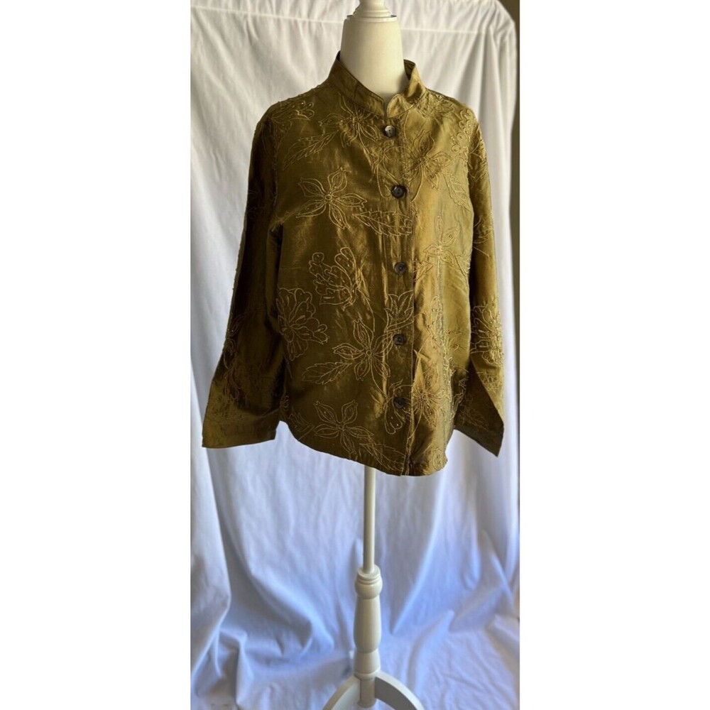 French Laundry gold kimono style embroidered 100% silk jacket size large